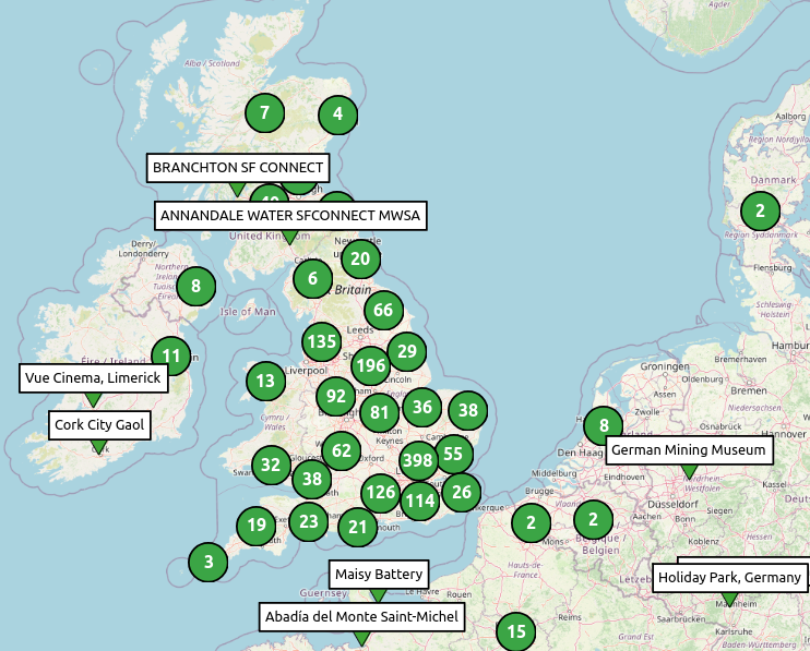 Map of Europe showing hundreds of pins of accessible providers